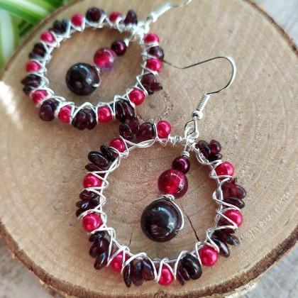 Spring Collection:dark Red Garnet Bubbly Hoops,..
