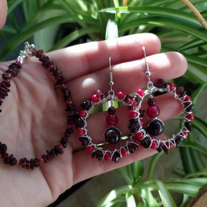 Spring Collection:dark Red Garnet Bubbly Hoops,..