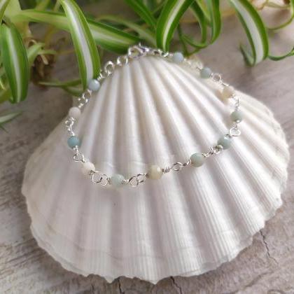 Amazonite Bead Chain Bracelet, Green Boho Gemstone..