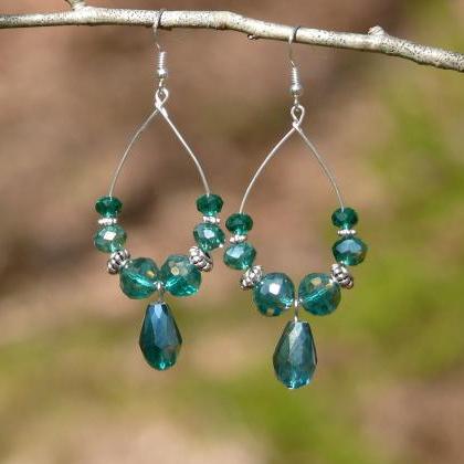 Sparkles Collection - Teal Boho Hoops With Drop,..
