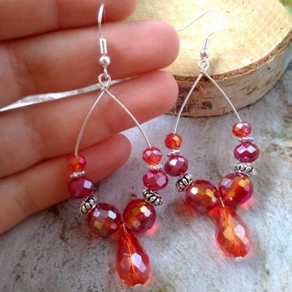Sparkles Collection - Red Boho Hoops With Drop,..