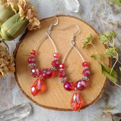 Sparkles Collection - Red Boho Hoops With Drop,..