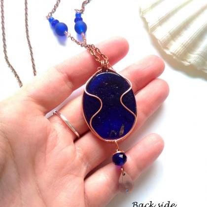 Royal Blue Necklace, Wire Wrapped Cobalt Blue..