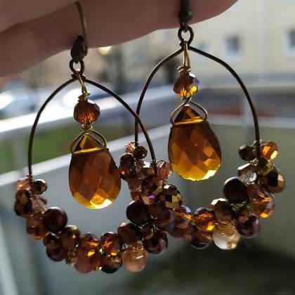 Brown Bronze Gold Wire Wrapped Oval Hoops With..