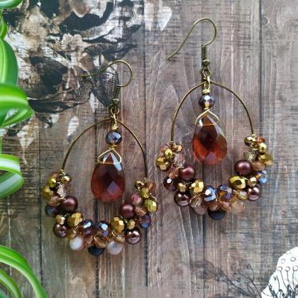 Brown Bronze Gold Wire Wrapped Oval Hoops With..