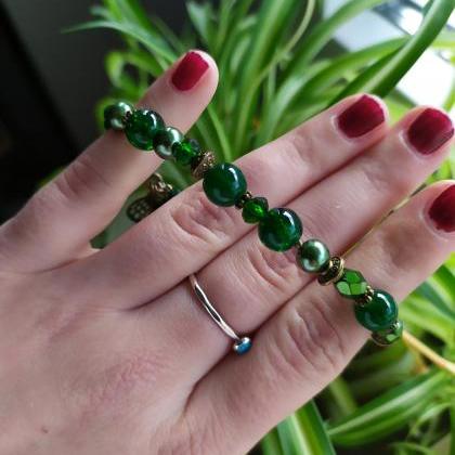 Green Bohemian Bracelet With Earrings, Green Boho..
