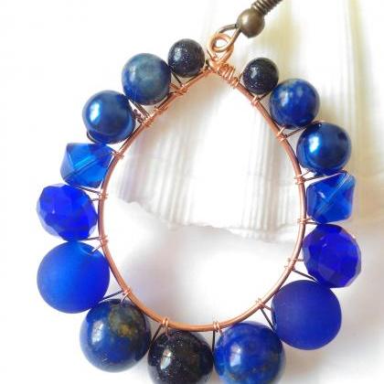 Royal Blue Earrings With Gemstones, Lapis Lazuli..