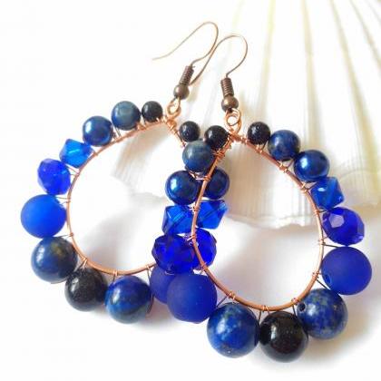 Royal Blue Earrings With Gemstones, Lapis Lazuli..