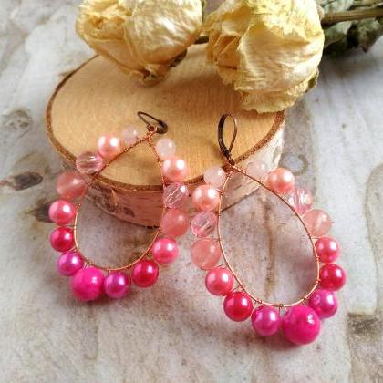 Pink Earrings With Rose Quartz And Cherry Quartz,..