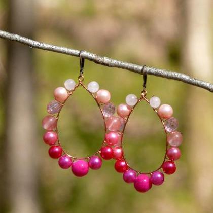 Pink Earrings With Rose Quartz And Cherry Quartz,..