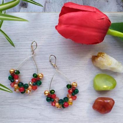 Colorful Gemstone Earrings, Green Red Orange Red..