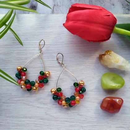 Colorful Gemstone Earrings, Green Red Orange Red..