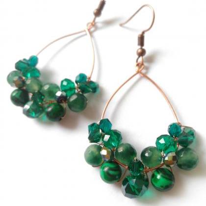 Teal Gemstone Hoops, Mixed Gemstone Earrings,..