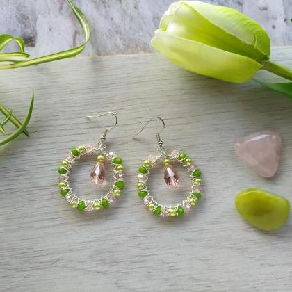 Green And Pink Lightweight Bubbly Hoops, Wire..