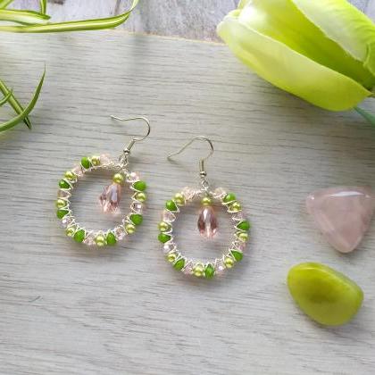 Green And Pink Lightweight Bubbly Hoops, Wire..