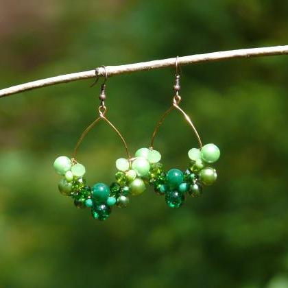 Green Chandelier Earrings, Green Boho Earrings,..
