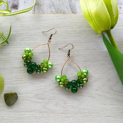 Green Chandelier Earrings, Green Boho Earrings,..