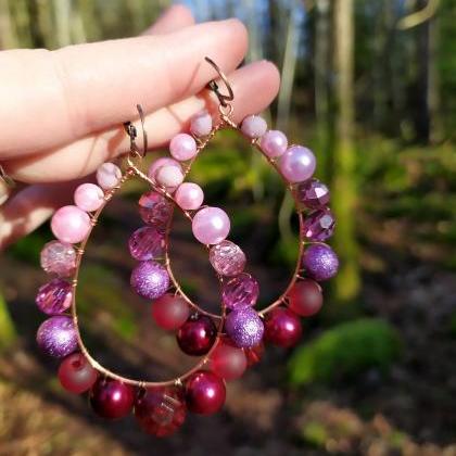 Long Purple And Red Hoops, Pink Purple Red..