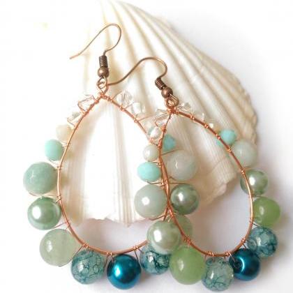 Mixed Gemstone Mermaid Hoop Earrings, Mermaid..