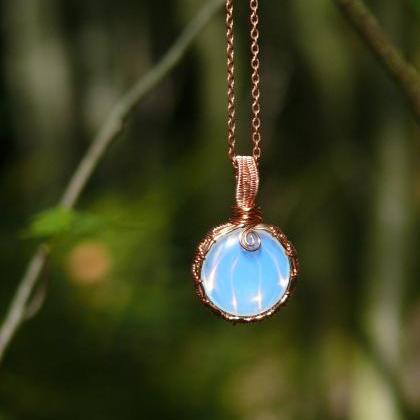 Wire Wrapped Opalite Necklace, Copper Wrapped..