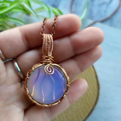 Wire Wrapped Opalite Necklace, Copper Wrapped..