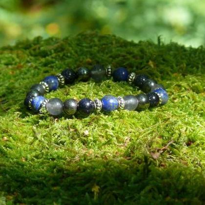 Blue Gemstone Elastic Bracelet, Lapis Lazuli..