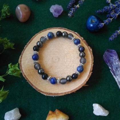 Blue Gemstone Elastic Bracelet, Lapis Lazuli..