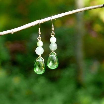 Green Mixed Gemstone Earrings, Aventurine And Jade..