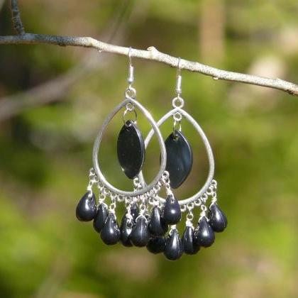 Black And Silver Chandeliers, Black Wire Wrapped..