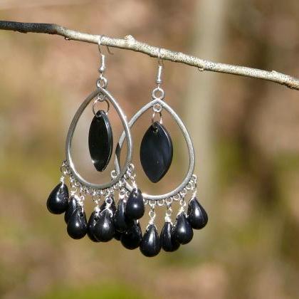 Black And Silver Chandeliers, Black Wire Wrapped..