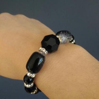 Black Pearl Bracelet, Black Stretch Bracelet,..