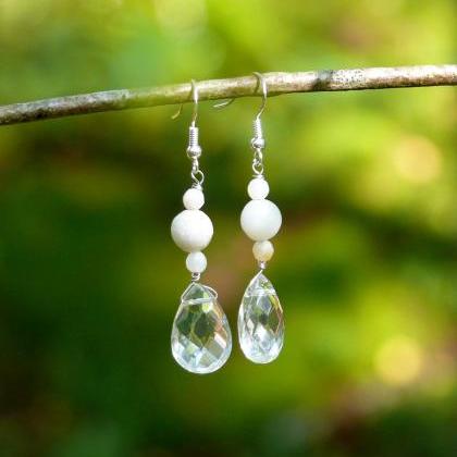 Amazonite Gemstone Earrings, Elegant Clear..