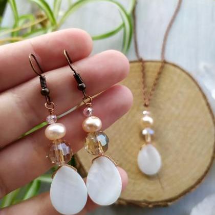 Sweet Water Pearl Earrings And Necklace, Dangle..