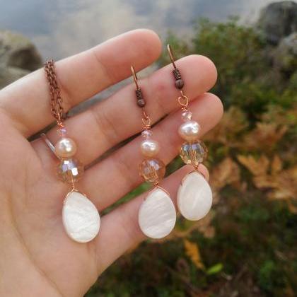 Sweet Water Pearl Earrings And Necklace, Dangle..