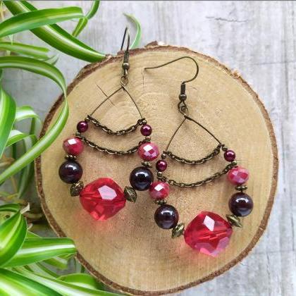 Bohemian red Garnet earrings, Red b..