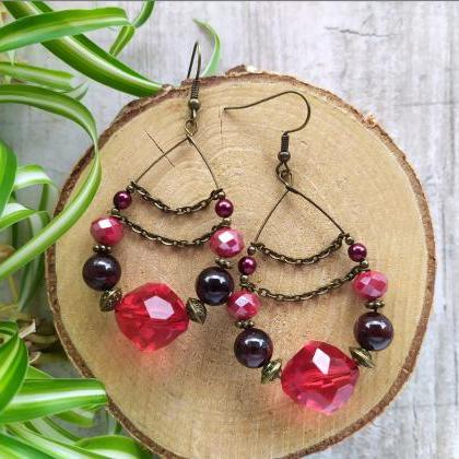 Bohemian red Garnet earrings, Red b..