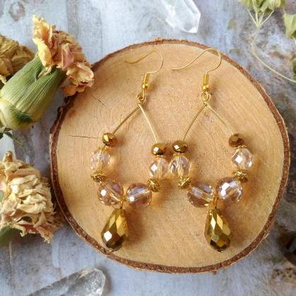 Sparkles Collection - Gold Boho Hoops With Drop,..