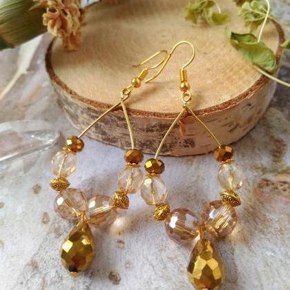 Sparkles Collection - Gold Boho Hoops With Drop,..