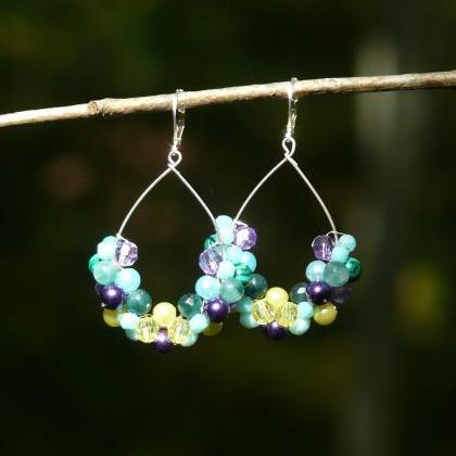 Blue purple green yellow earrings, ..