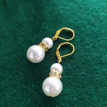 Small Wedding Earrings, Dainty Pearl White..
