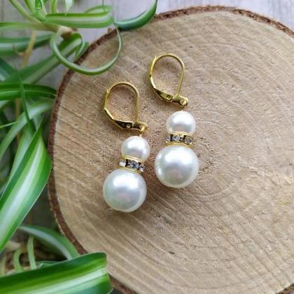 Small Wedding Earrings, Dainty Pearl White..
