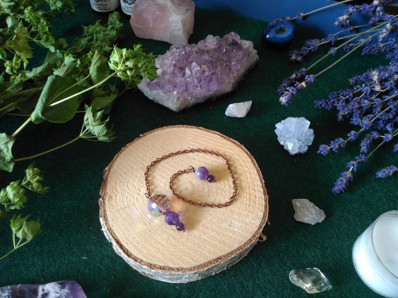 Purple Gemstone Pendulum, Amethyst Third Eye Chakra Dowsing Pendulum, Oracle Reading Pendulum, Divination Pendulum, Wicca, Healing Dowser