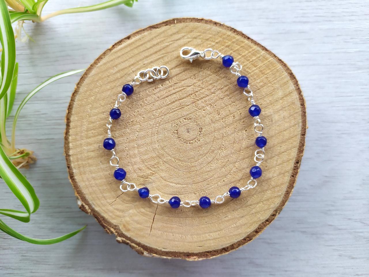 Blue Agate Bead Chain Bracelet, Royal Blue Boho Gemstone Bracelet, Dark Blue Natural Stone Bracelet,gypsy Delicate Bohemian Jewelry Bracelet
