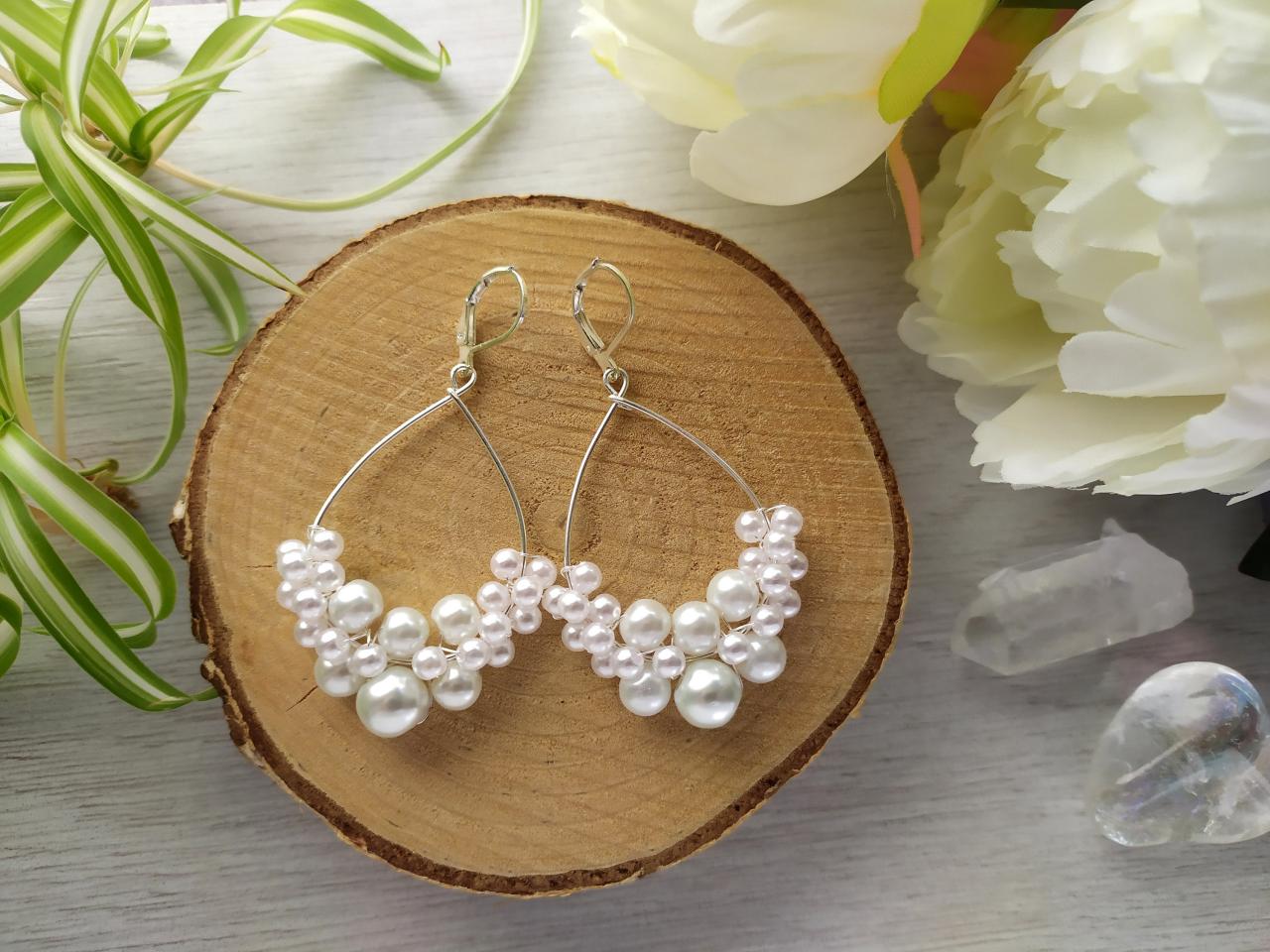 Pearl Wedding Earrings, 925 Sterling Silver Earrings, White Pearl Earrings, Bridal Earrings, Earrings For Bride, White Chandelier Earrings