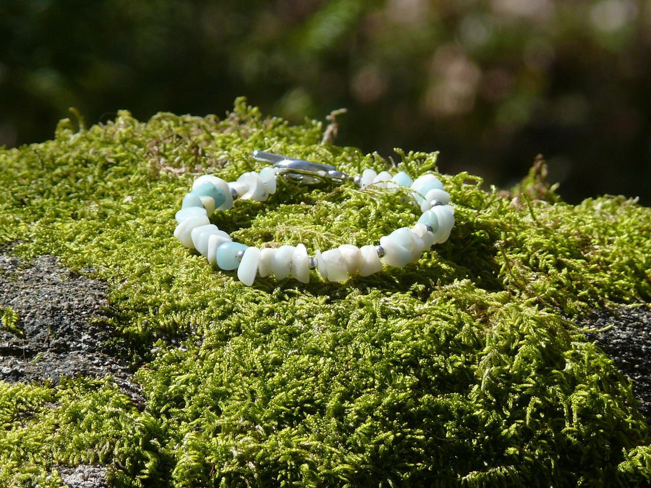 Amazonite Chipstone Bracelet, Green Boho Gemstone Bracelet, Light Turquoise Natural Stone Bracelet, Gypsy Beach Bohemian Jewelry Bracelet
