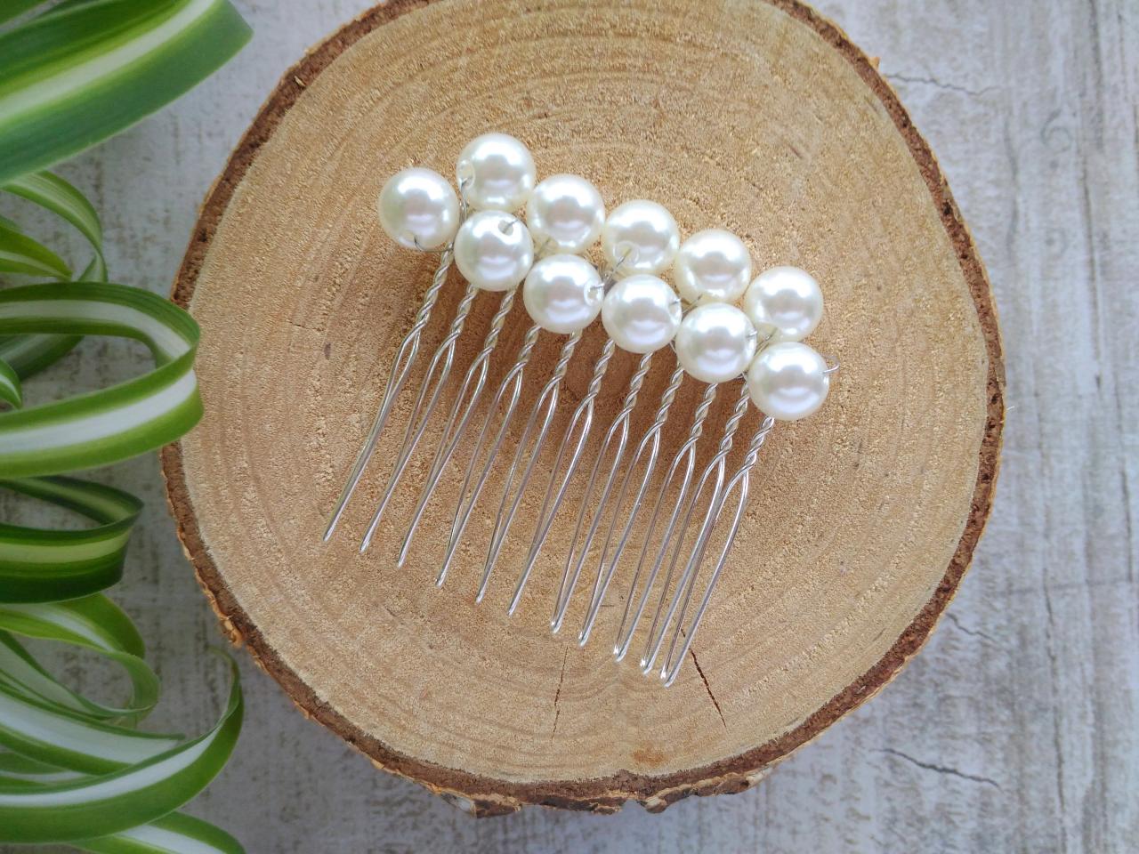 Pearl Wedding Hair Comb, White Pearl Slide Comb, Wedding Hair Accessory, White Bohemian Beaded Hair Comb, Bridal Headpiece, Hair Jewelry