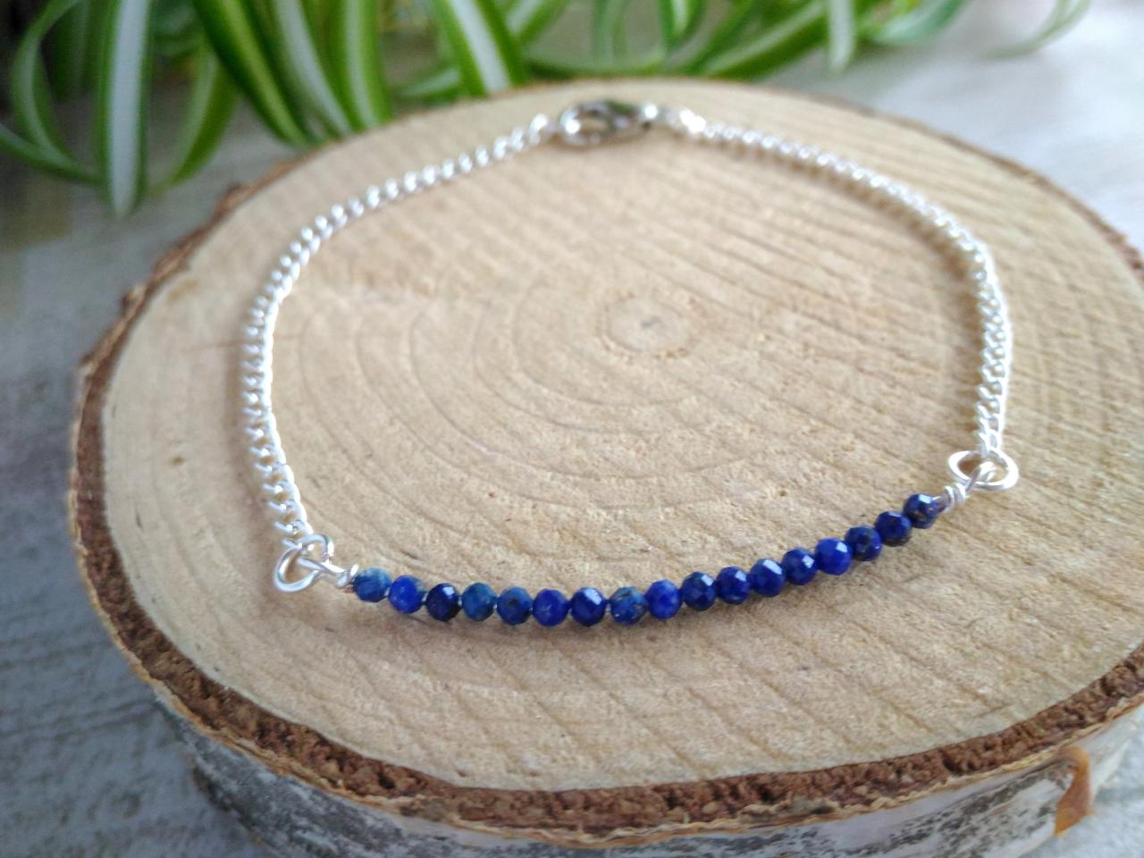 Dainty Lapis Lazuli Bracelet,delicate Chain Bracelet With Blue Gemstone,blue Crystal Bracelet,blue Boho Bracelet,december Birthstone Jewelry