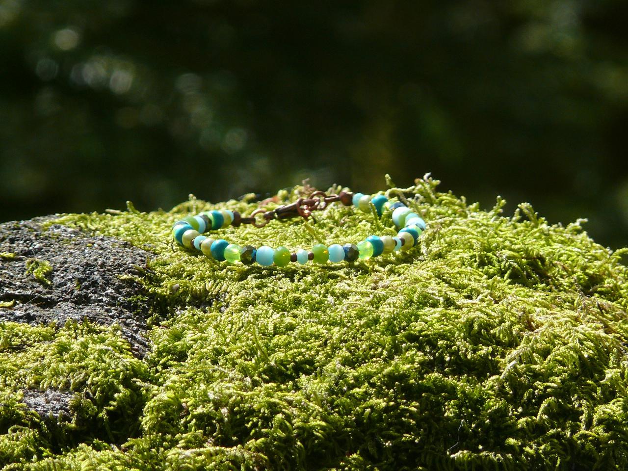 Green Blue Teal Bracelet, Green And Copper Dainty Bracelet, Elegant Beaded Bracelet, Bohemian Fresh Spring Bracelet, Mermaid Vibe Bracelet