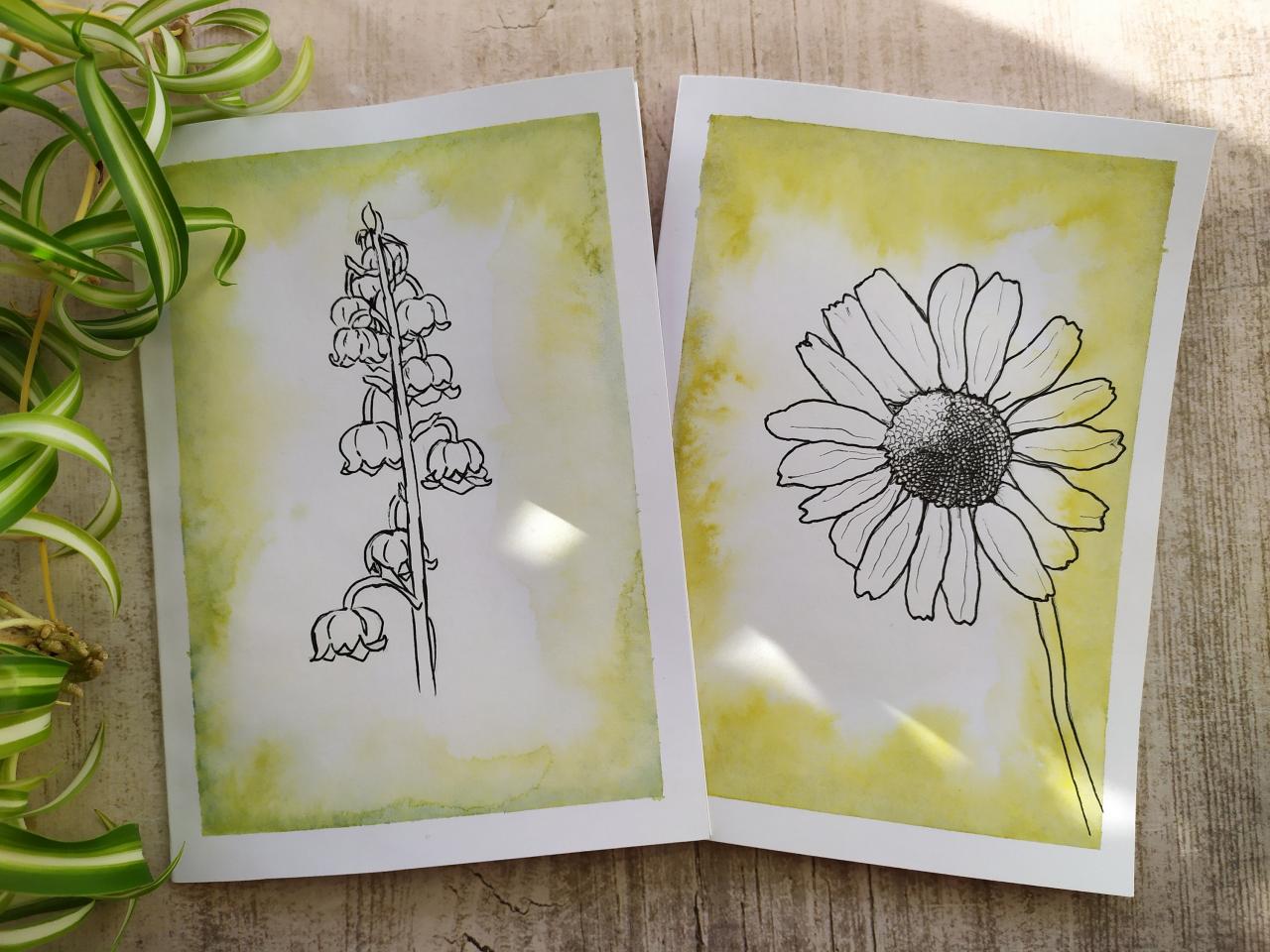 Botanical Watercolor Greeting Card For Her,gifting Card With Handdrawn Spring Flower, Friends Green Floral Card,lily Of The Valley Daisy