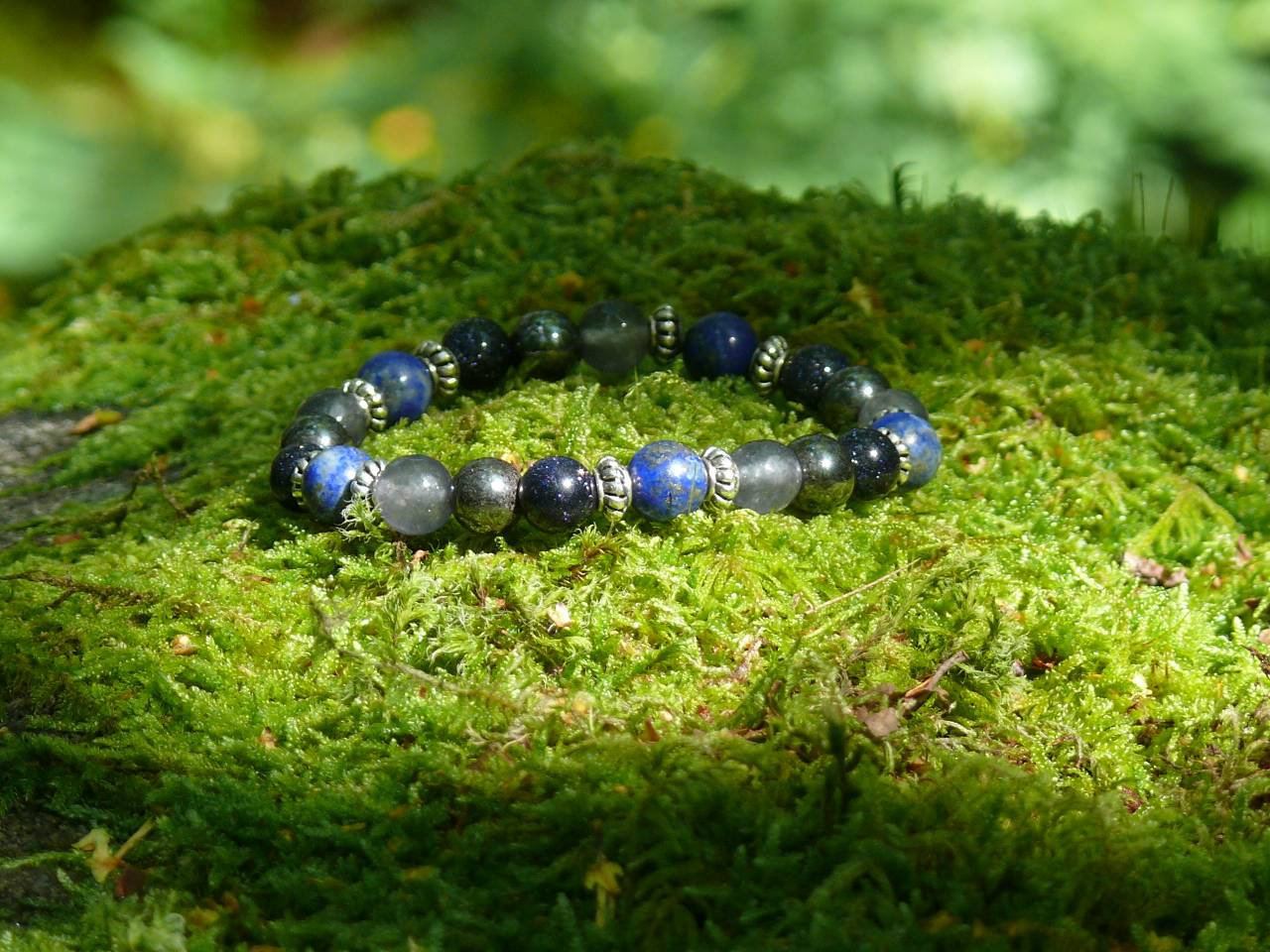 Blue Gemstone Elastic Bracelet, Lapis Lazuli Hematite Agate Sandstone Onyx Stretch Bracelet, Wisdom And Grounding Stretch Bracelet